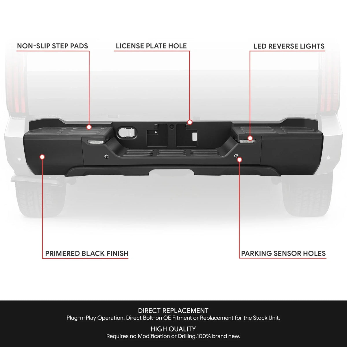 Rear Step Bumper for Toyota Tundra (2022–2026) Black w/Sensor Holes