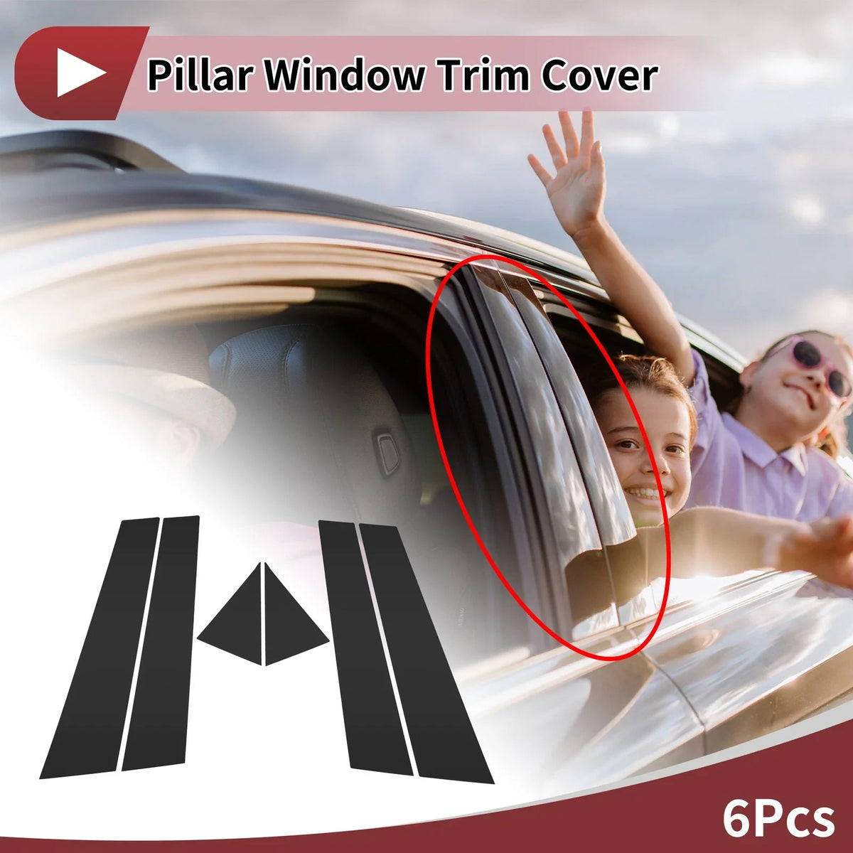 Set of 6 Door Pillar Window Trim for Volkswagen Passat Black