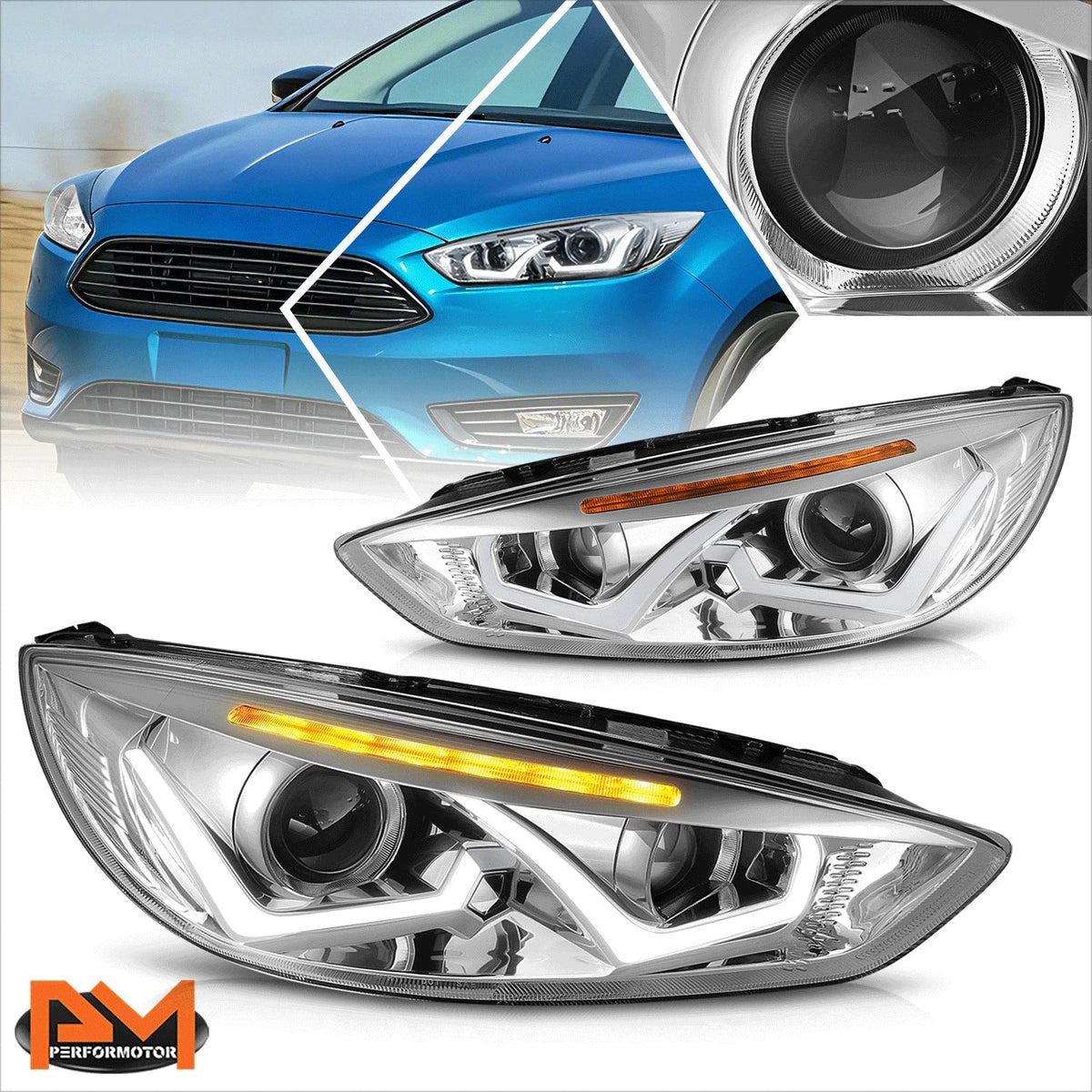 Projector Headlight with Dual LED DRL & Amber Signal for Ford Focus 2015-2018