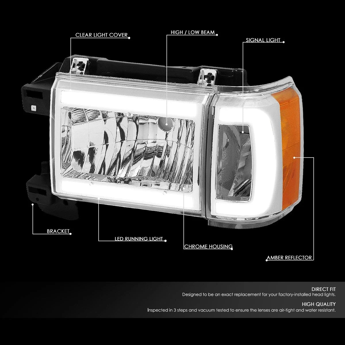 Chrome Housing Amber Corner LED Headlight for F150 Bronco (1987–1991)