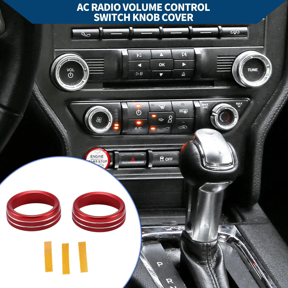 2X Media Radio Tune Switch Knob Cover for Ford Mustang (2015–2021) Red