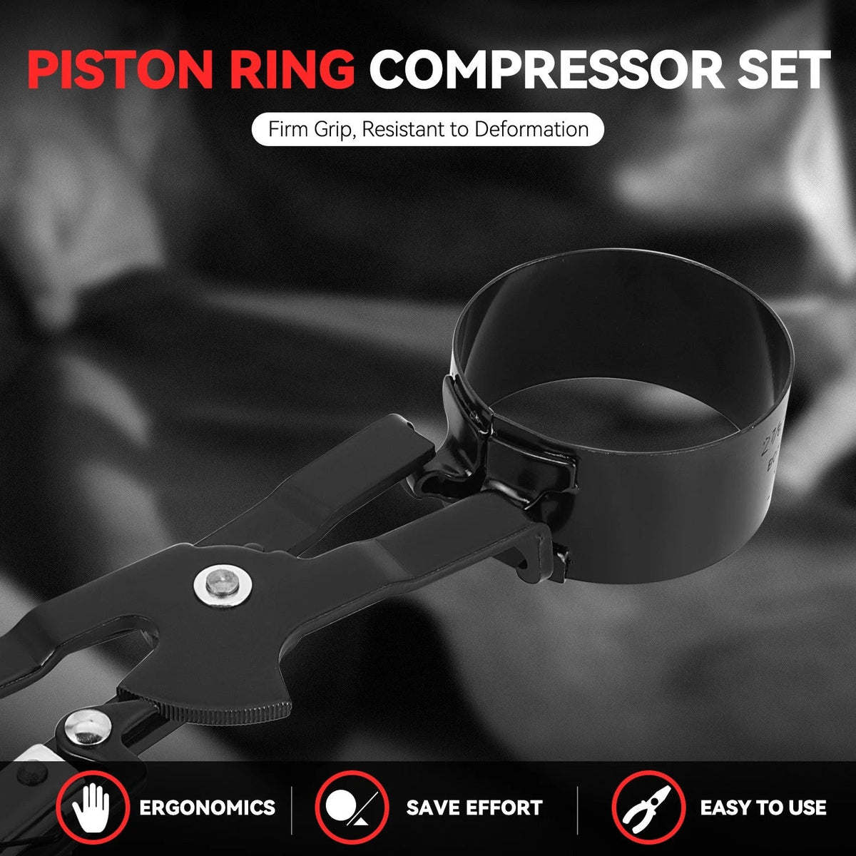 9-Pc Ratcheting Piston Ring Compressor Set with Carrying Case