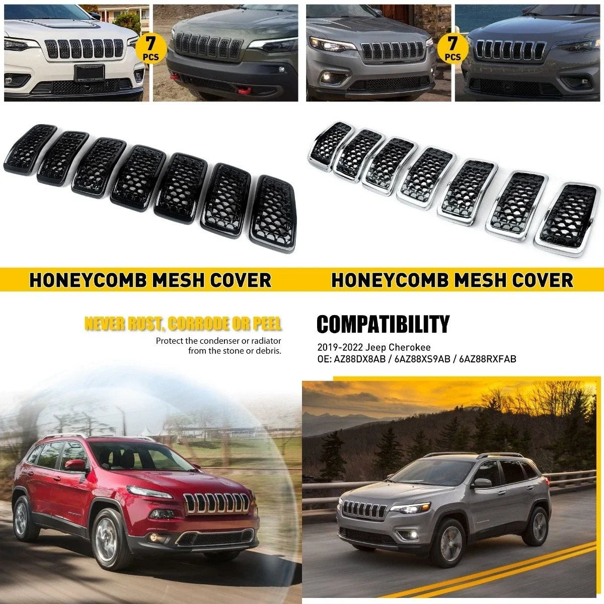 Front Grille Insert Frame - Chrome Black for Jeep Cherokee 2019-2022