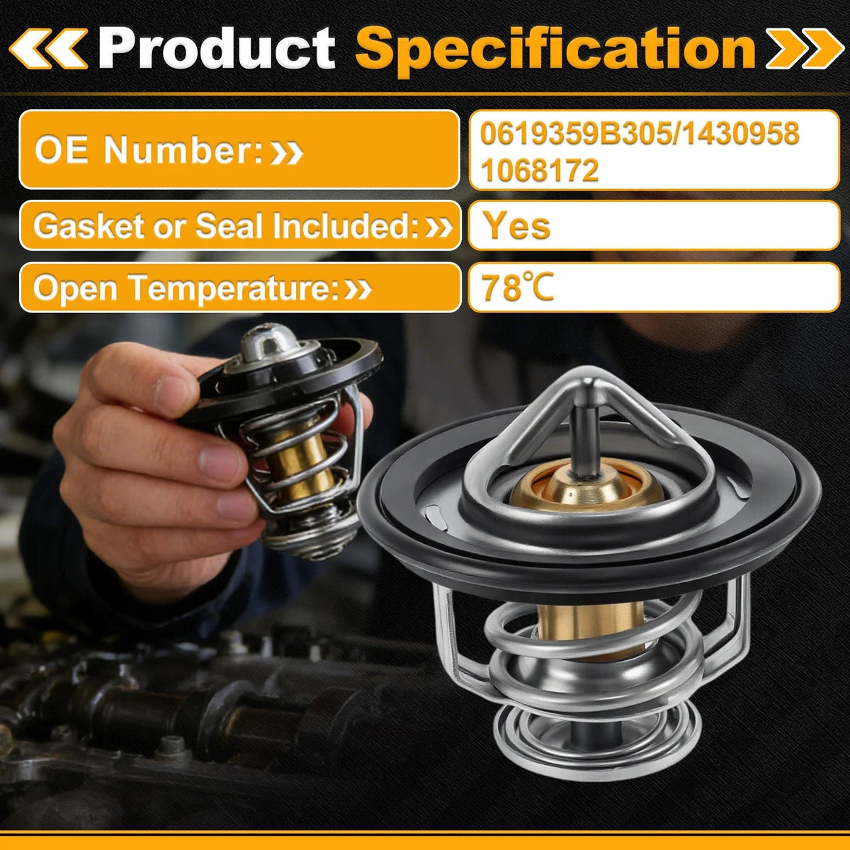 Engine Coolant Thermostat 0619359B305 for Honda CR-V (2017–2023) L4 1.5L