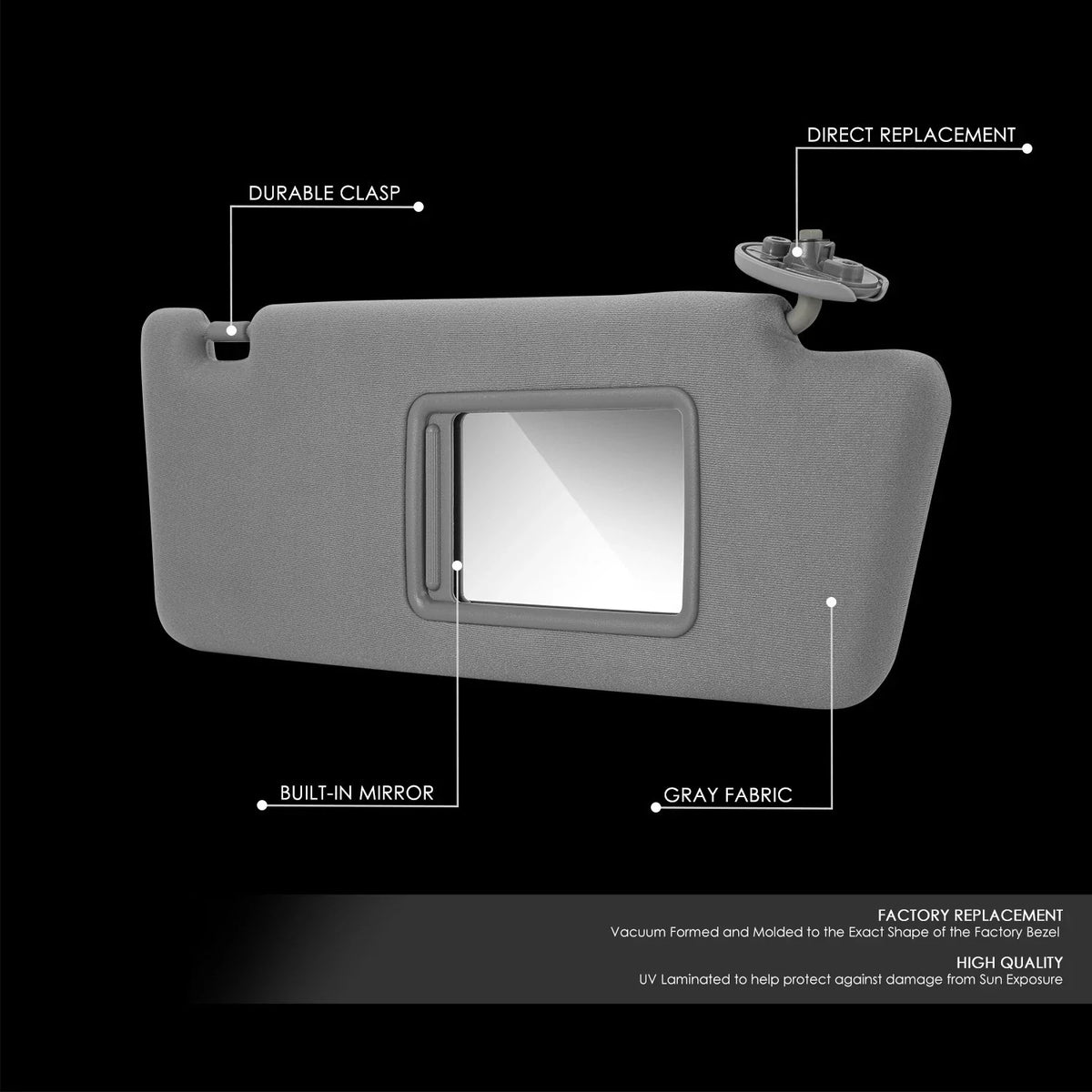 Passenger Right Side Sun Visor for Toyota Tacoma (2005–2015) w/ Mirror Gray