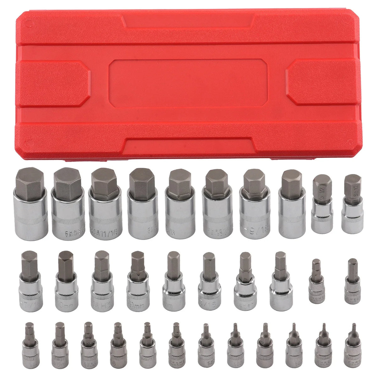 32 Piece Hex Bit Socket Set for Metric and SAE Use