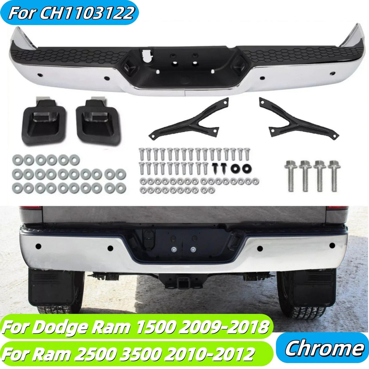 Chrome Rear Bumper with Sensor Hole for 2009-2018 Ram 1500