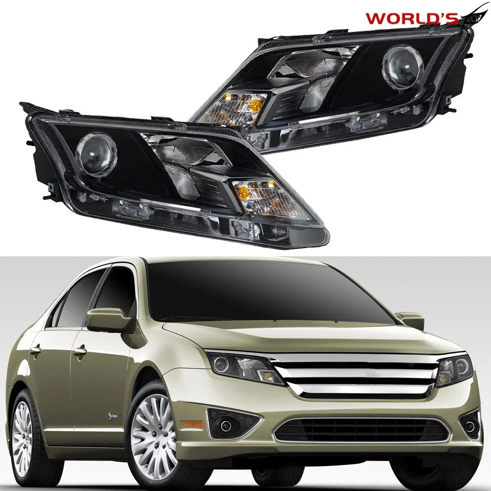 2X Halogen Headlight Set for Ford Fusion (2010–2012) Black Housing
