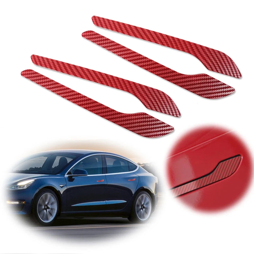 Set of 4 Red Carbon Fiber Door Handle Covers for Tesla Model 3 & Y