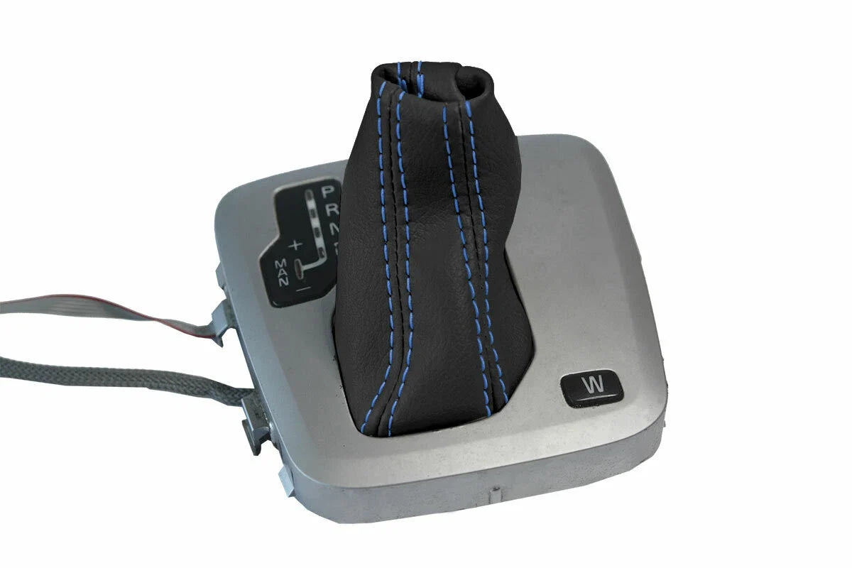 Leather Automatic Shift Boot Cover for Volvo XC90 (2003–2014) Black Blue Stitch