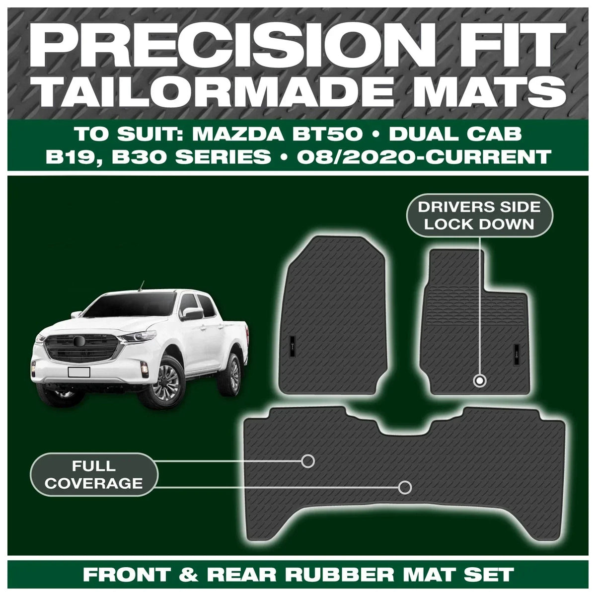 Front & Rear Custom Fit Rubber Floor Mats Full Set for Mazda BT-50 TF