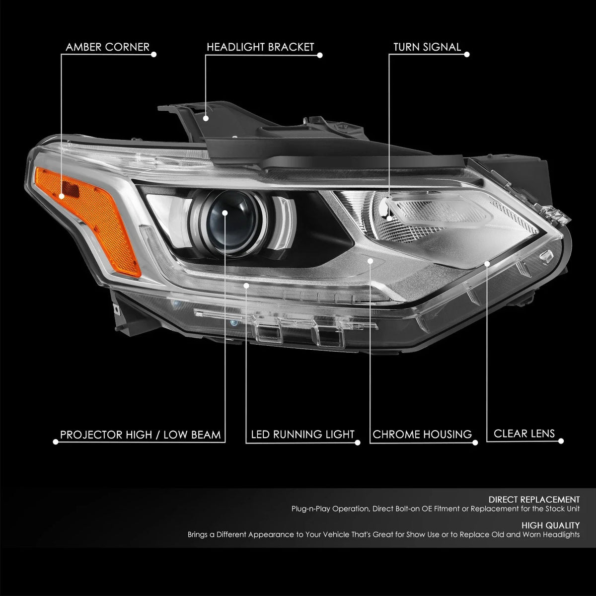 Chrome/Amber Projector Headlight for Chevrolet Traverse (2018–2021)
