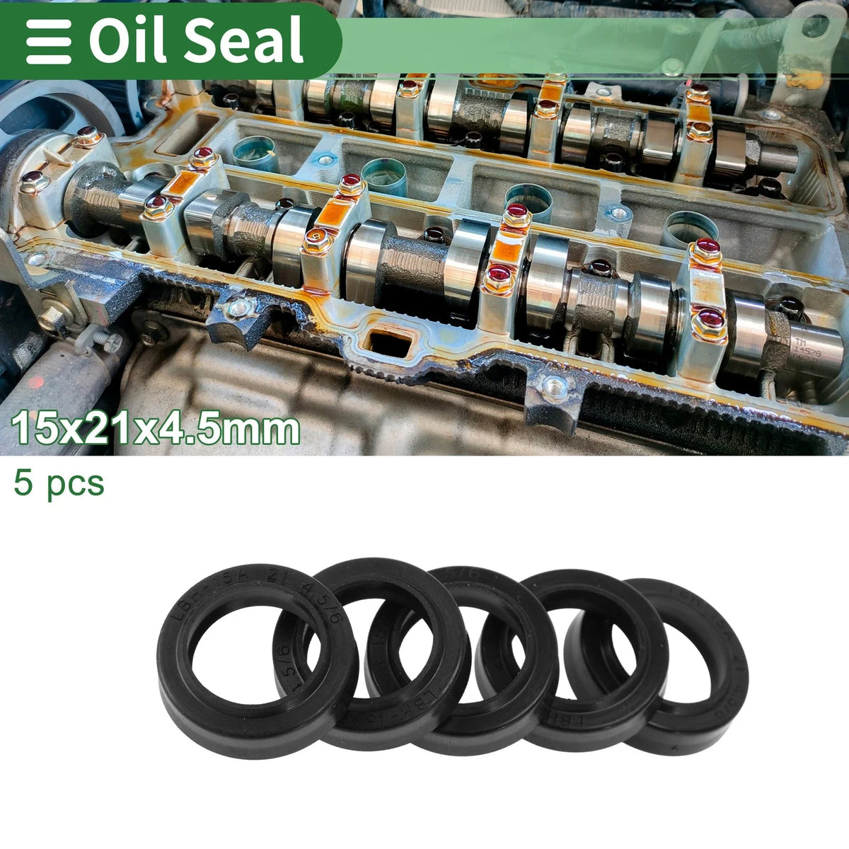 Set of 5 Oil Seal Rotary Shaft Seal NBR Rubber 15x21x4.5mm