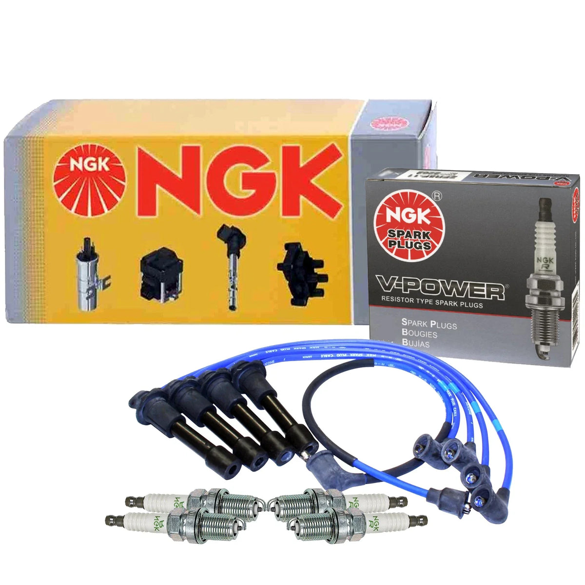 Set of 4 NGK V-Power Spark Plugs for Ford Escort Mazda Protege Tracer (1990–2002)