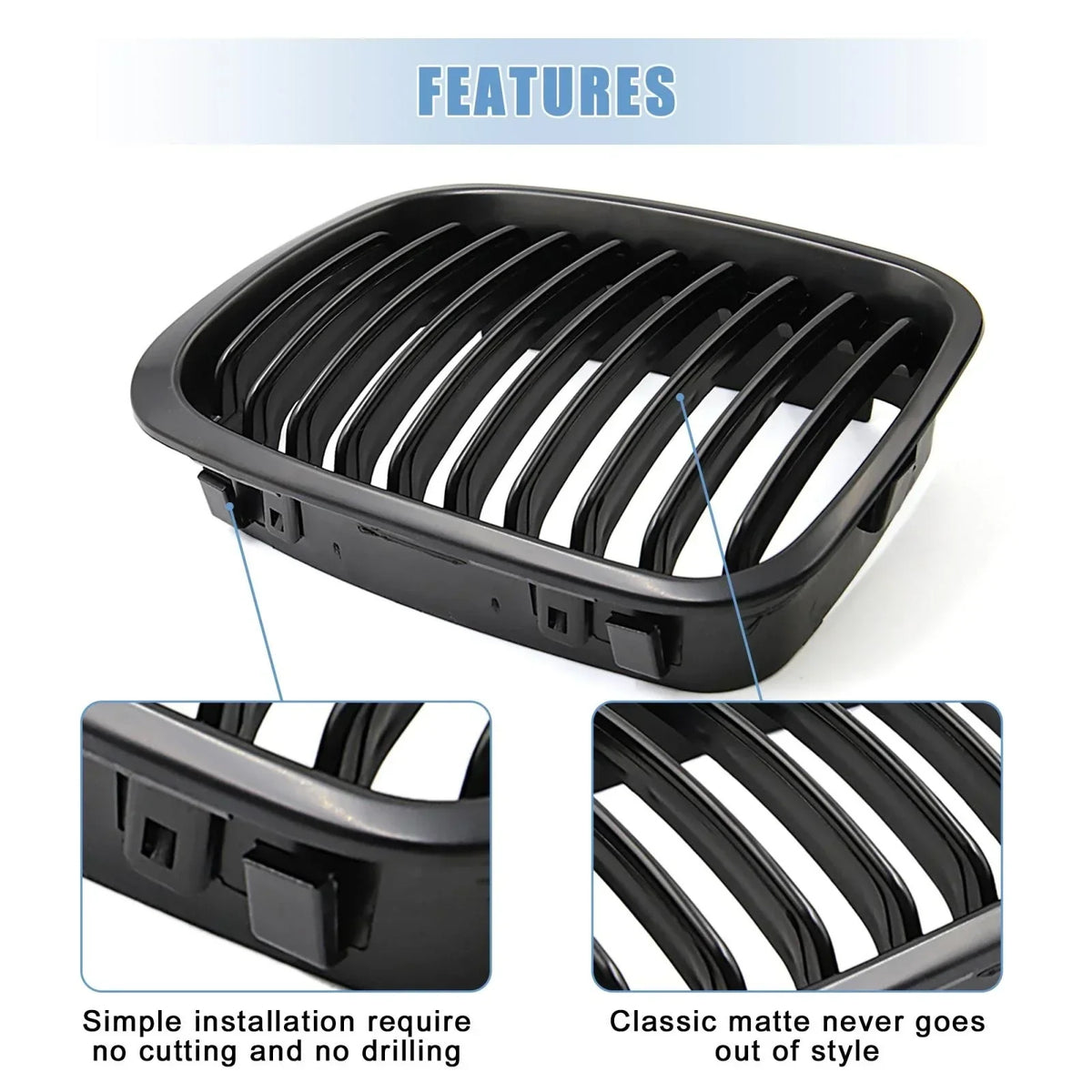 Upper Kidney Grille Matte Black for BMW 325i 325xi 330i 330xi Front