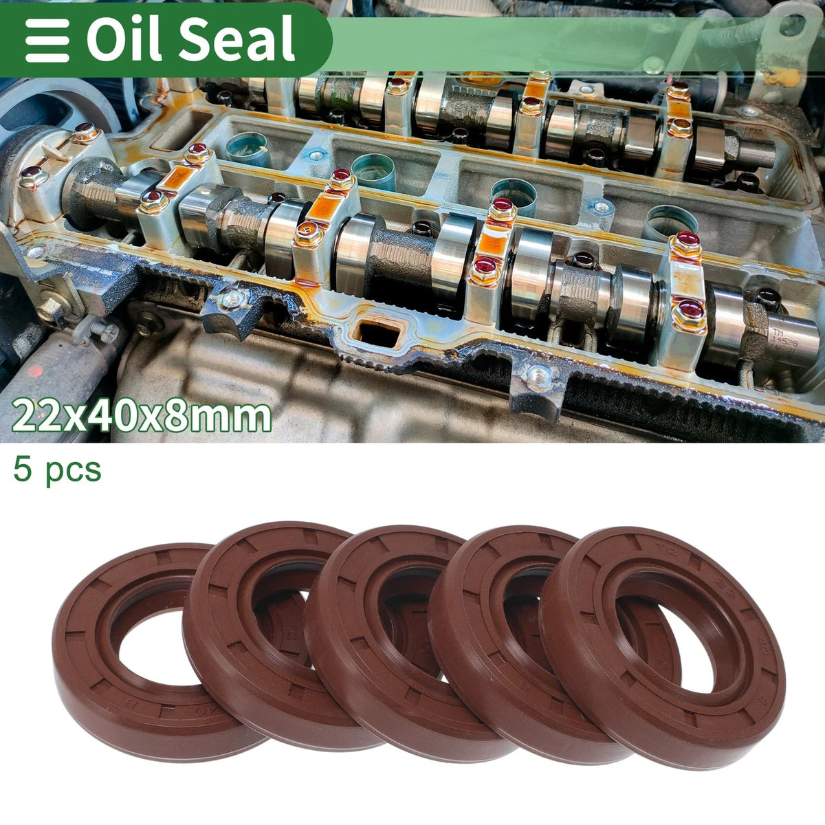 Set of 5 Oil Seal Rotary Shaft Seal FKM Rubber 22x40x8mm