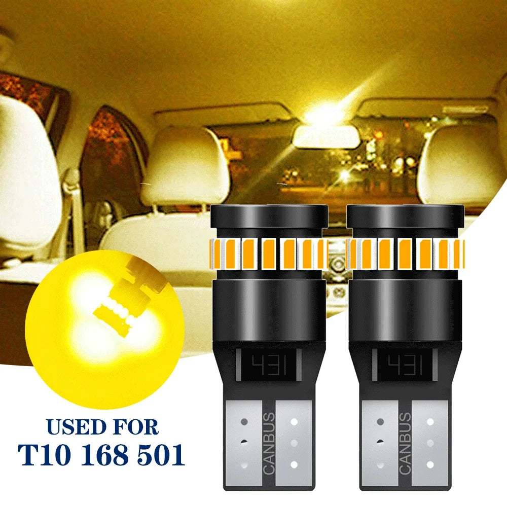 Amber 2X T10 168 2825 LED License Plate Side Marker Light Bulbs