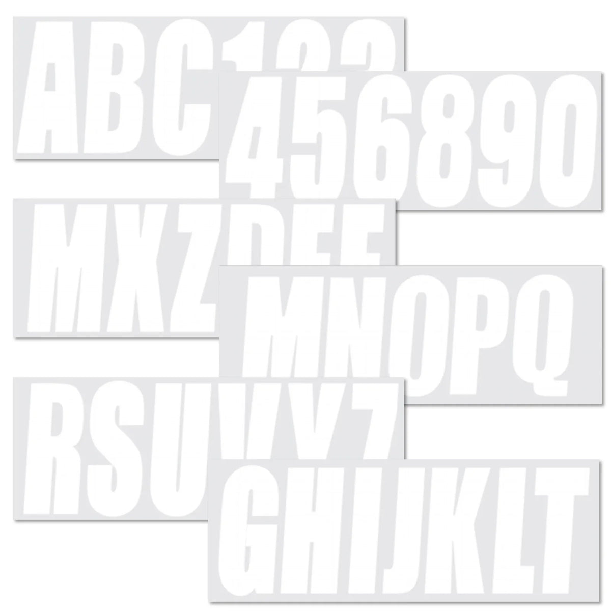 4 White Decals for Boat Registration Letters A-Z and Numbers 0-9