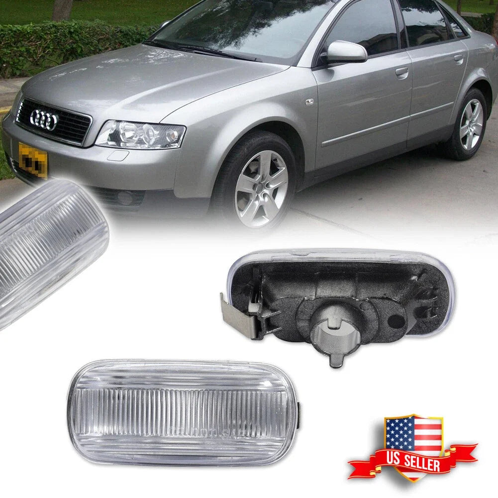 2X Clear Lens Front Side Marker Lights for Audi A4 A6 (2001–2008)