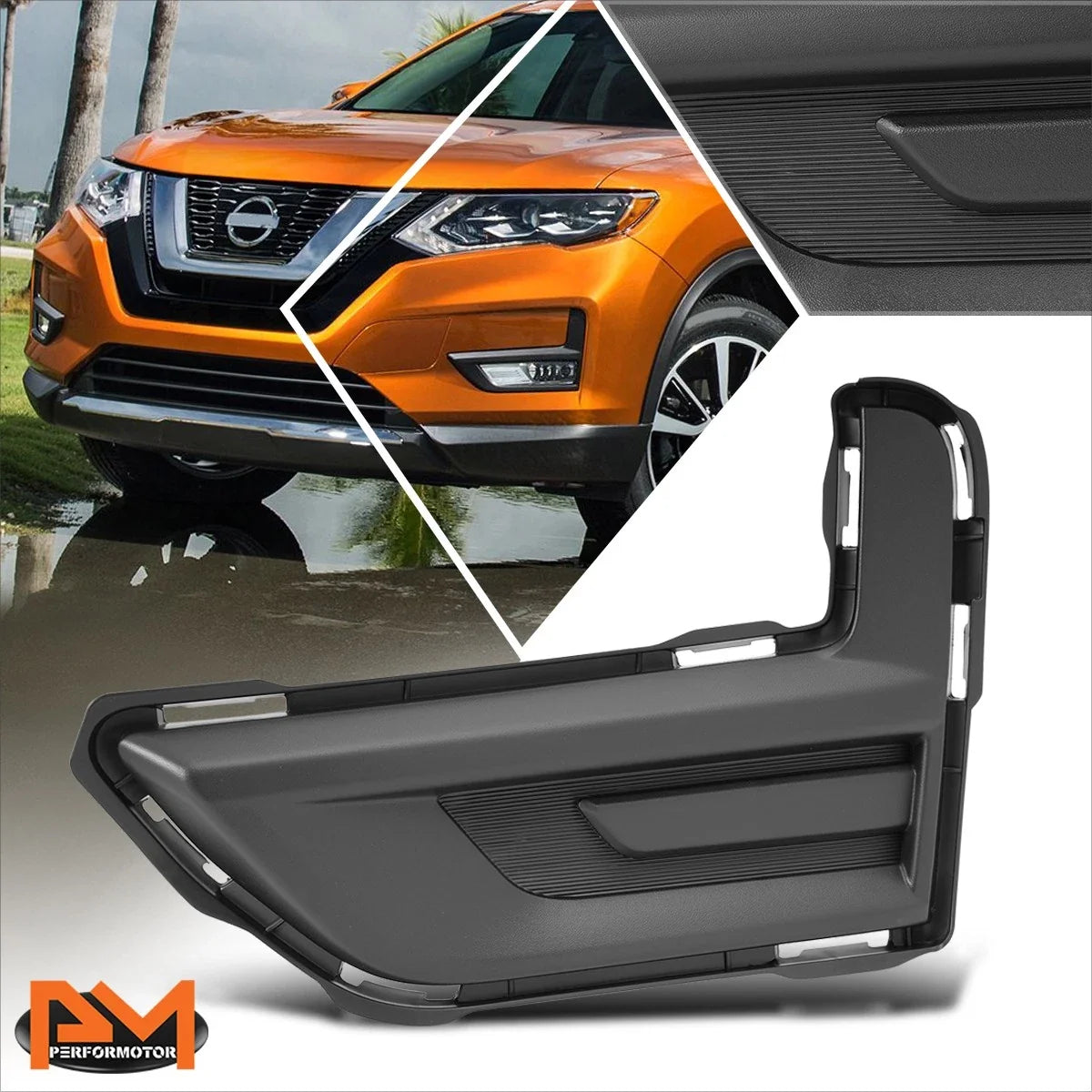 Left Black Fog Light Cover for Nissan Rogue (2017–2020)