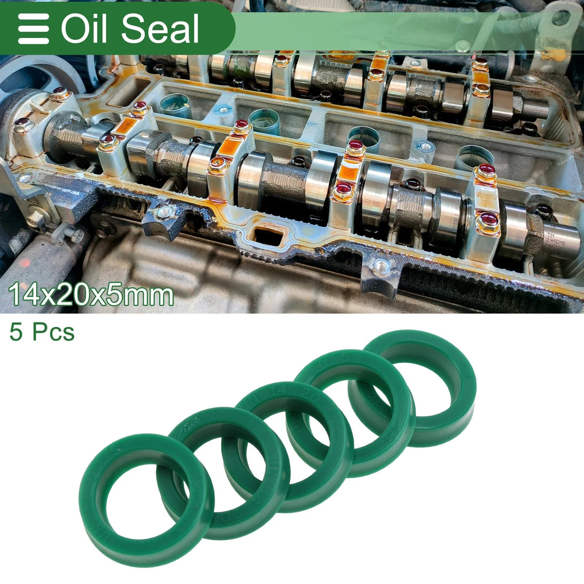 Set of 5 Oil Seal Rotary Shaft Seal 14x20x5mm High Pressure Green