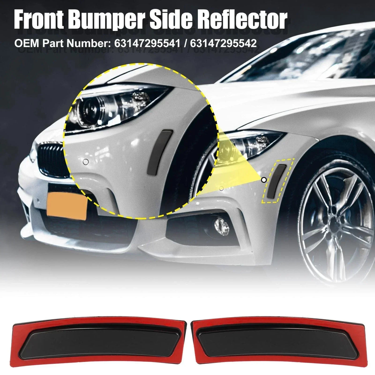 2x Black Lens Side Marker Reflectors for BMW 428i 435i Front Bumper 2014-2016