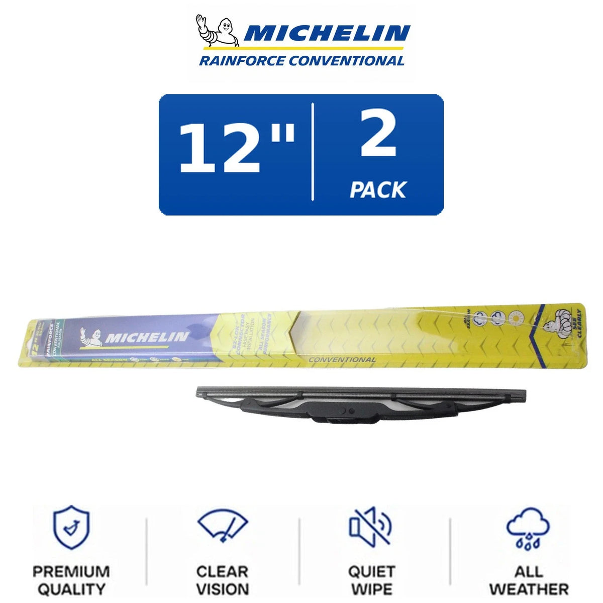 Universal Fit 12" Wiper Blades Set of 2 by Michelin RainForce