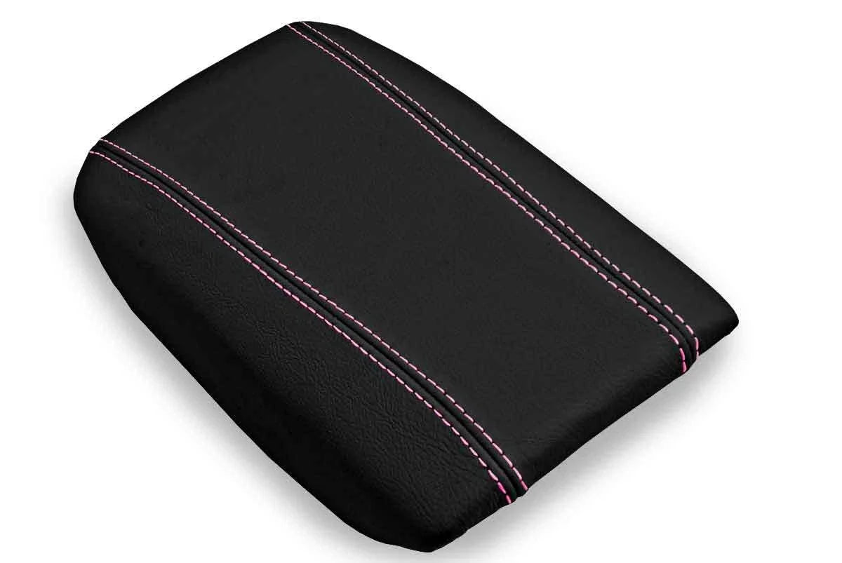 Leather Console Lid Armrest Cover for Volvo S80 (1999–2006) Black Pink Stitch