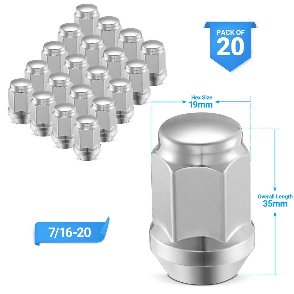 Chrome Acorn Lug Nuts for Chevrolet El Camino Monte Carlo (1964–1972)