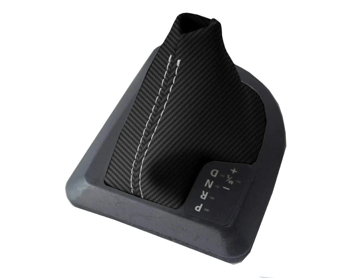 Automatic Shift Boot Cover for BMW X3 (2003–2010) Carbon Fiber Gray Stitch
