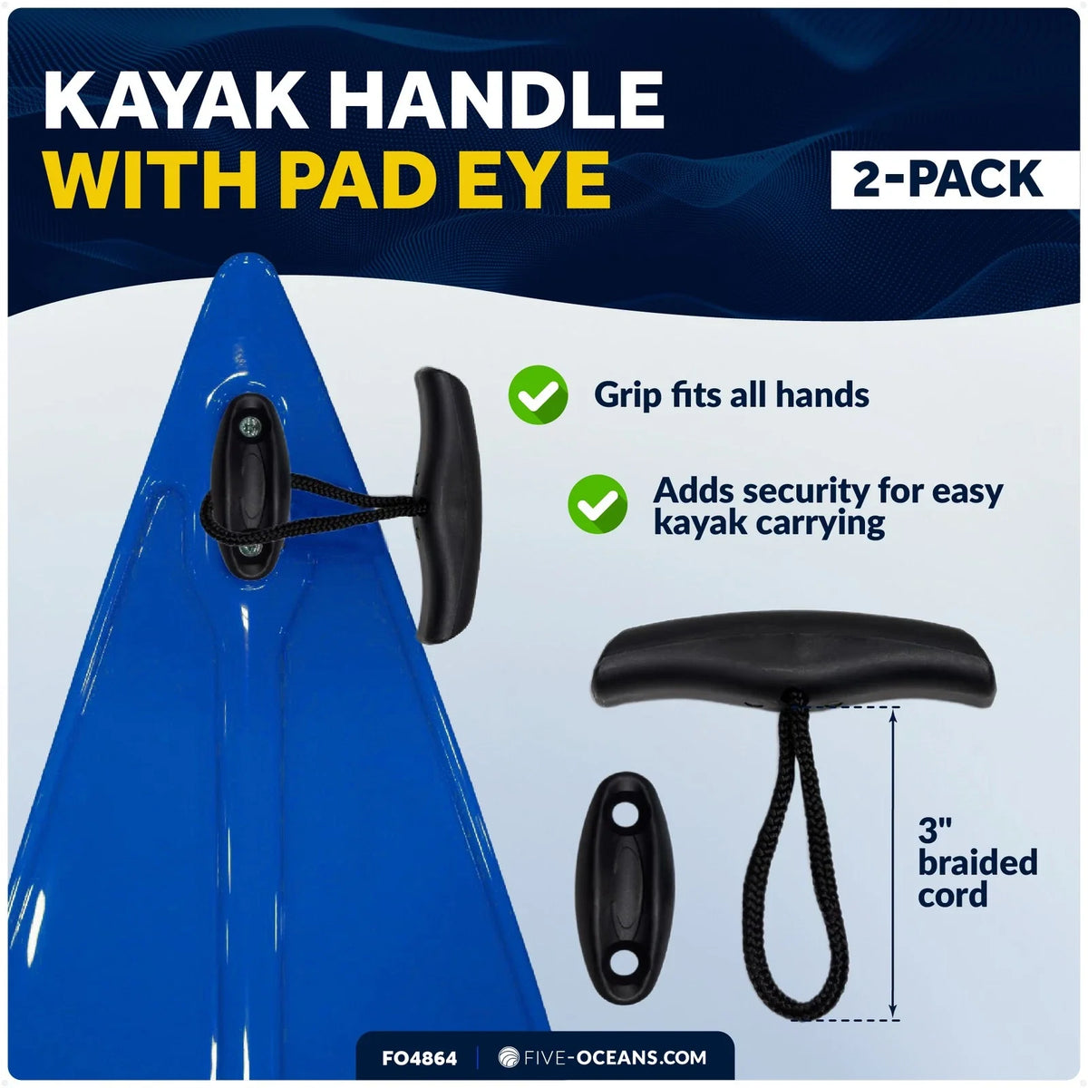 2X Heavy-Duty Kayak Handles with Pad Eye, Black - FO4864