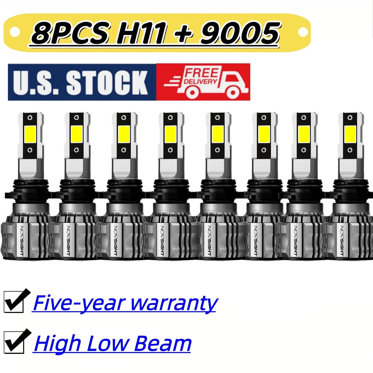 High Low Beam 9005 H11 LED Headlight Bulbs 6500K Combo - 8X