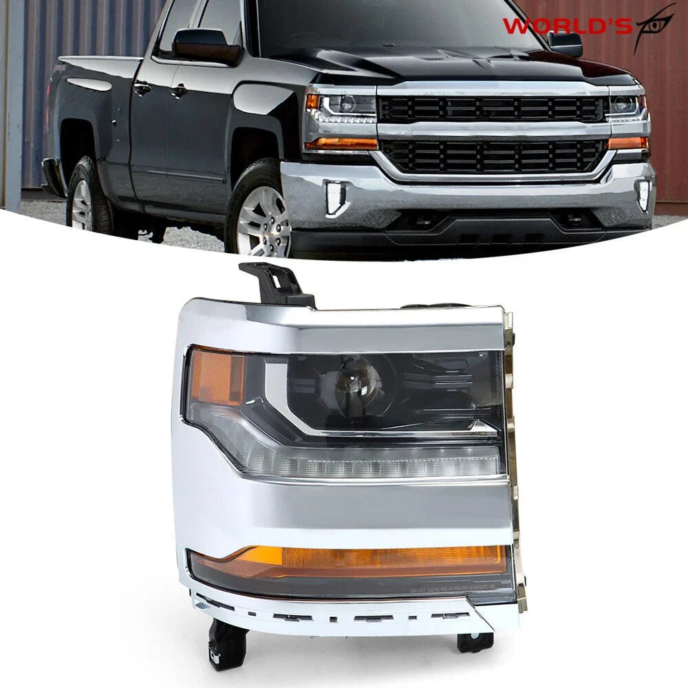 Headlight for Chevy Silverado 1500 (2016–2018) Chrome HID/Xenon LED Right Side