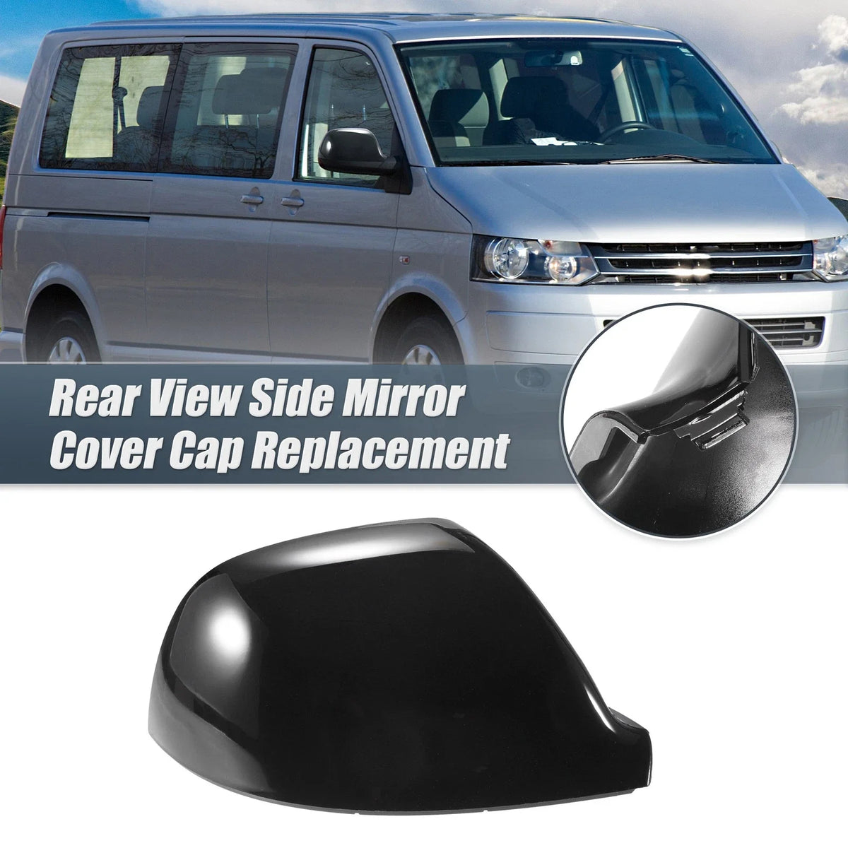 Right Side Mirror Cover Cap Gloss Black for Volkswagen Transporter T5 T6 (2003–2019)