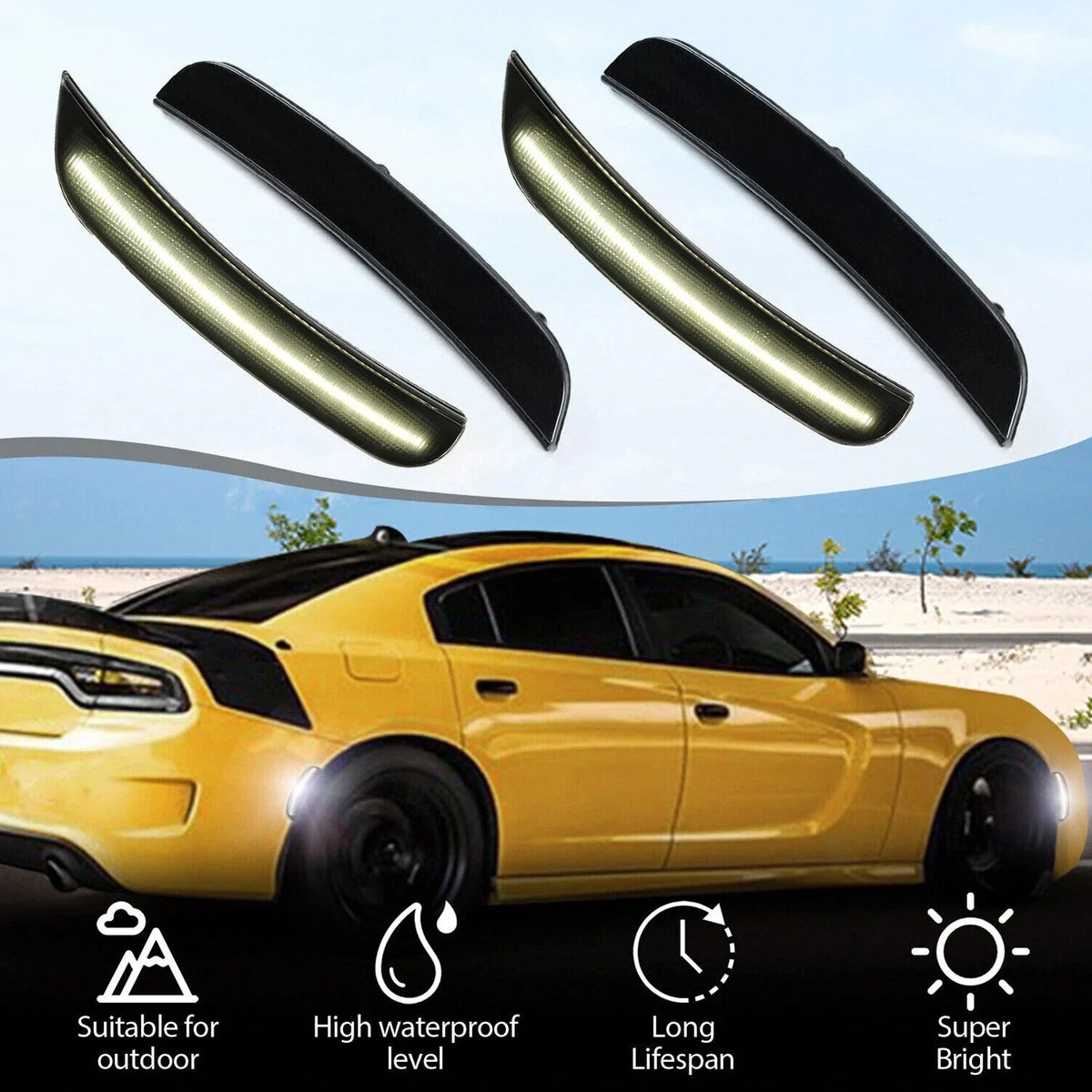 Smoke LED Bumper Side Marker Lights for Dodge Charger 2015-2023
