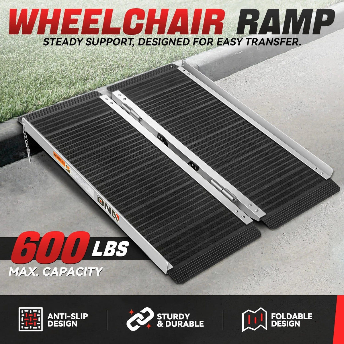 3ft Aluminium Foldable Non-Slip Wheelchair Ramp for Strollers (600lbs)