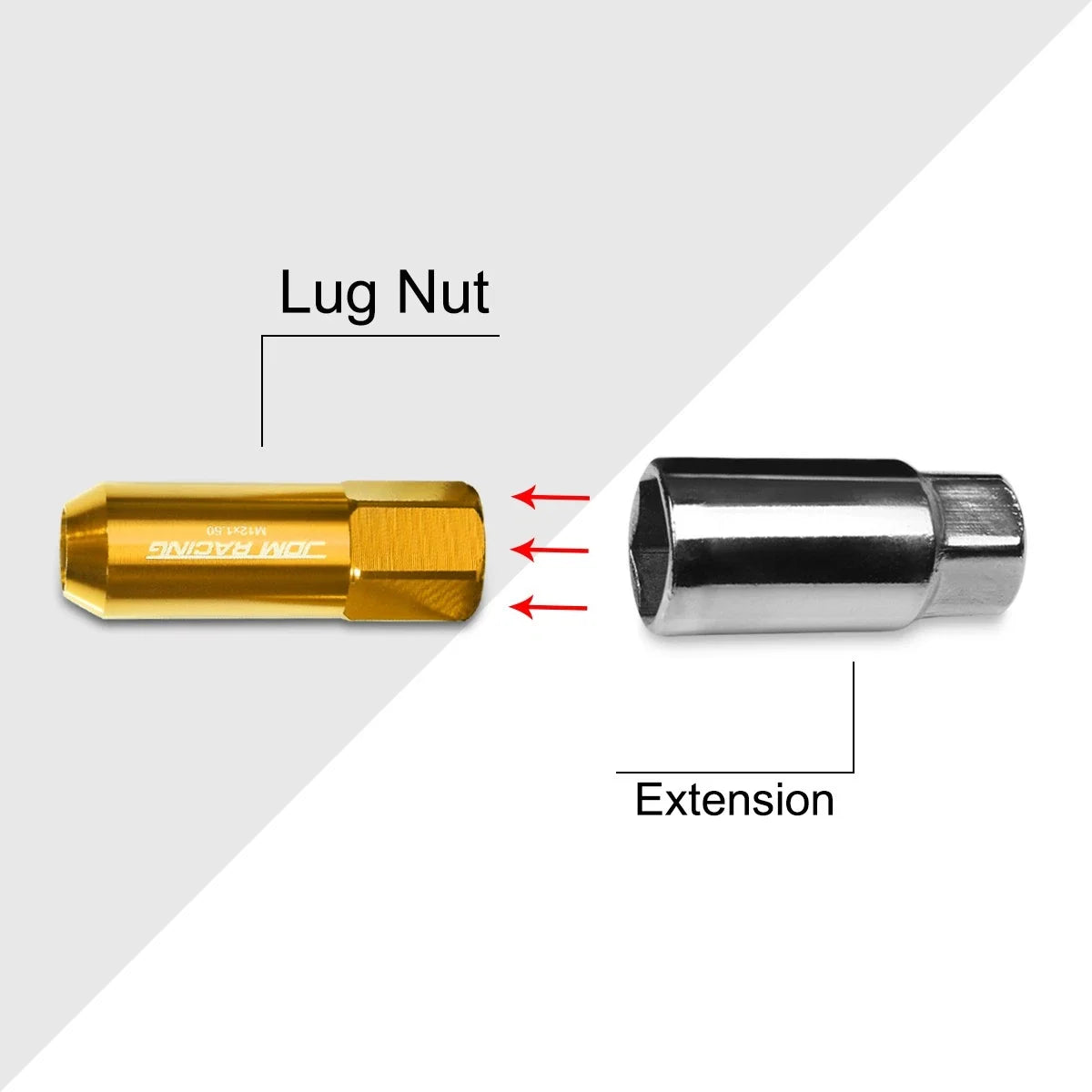 Set of 20 M12X1.5 Gold JDM Open-End Acorn Hex Wheel Lug Nuts + Extension 25mm