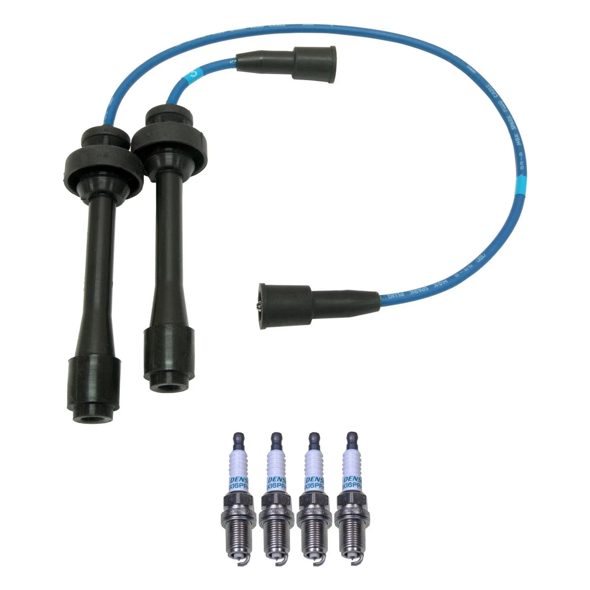 NGK Wire Set & Denso 4 Double Iridium Spark Plugs for Mazda Miata Protege (L4)