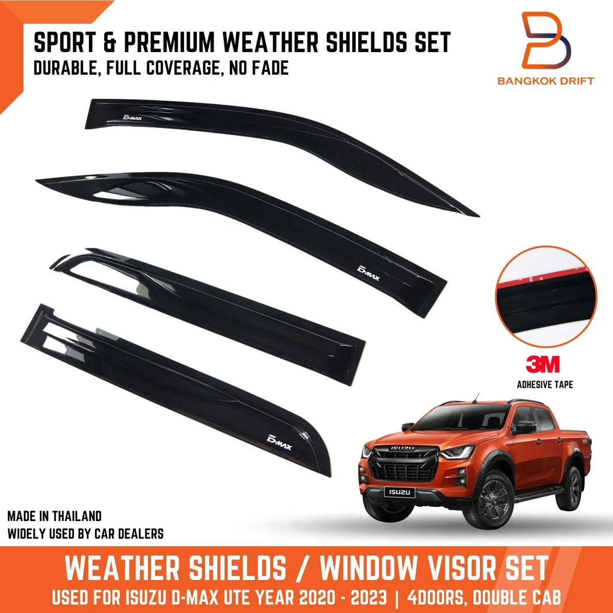 Window Visors Weathershields 4x for D-MAX Isuzu RG Dual Cab Ute 2020-2023
