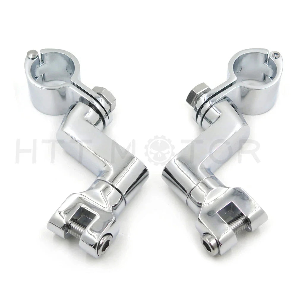 Chrome Offset Highway Foot Peg Mounts with 1" Clamps for Harley