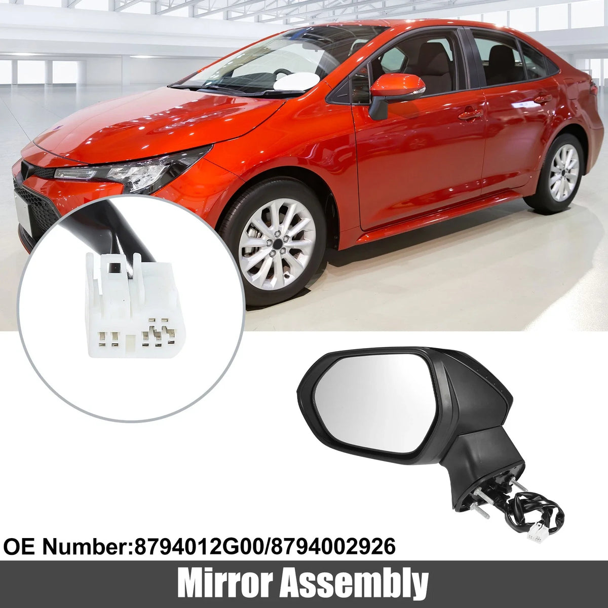 7 Pin Left Side Exterior Door Mirror Assembly Black for Toyota Corolla (2020–2024)
