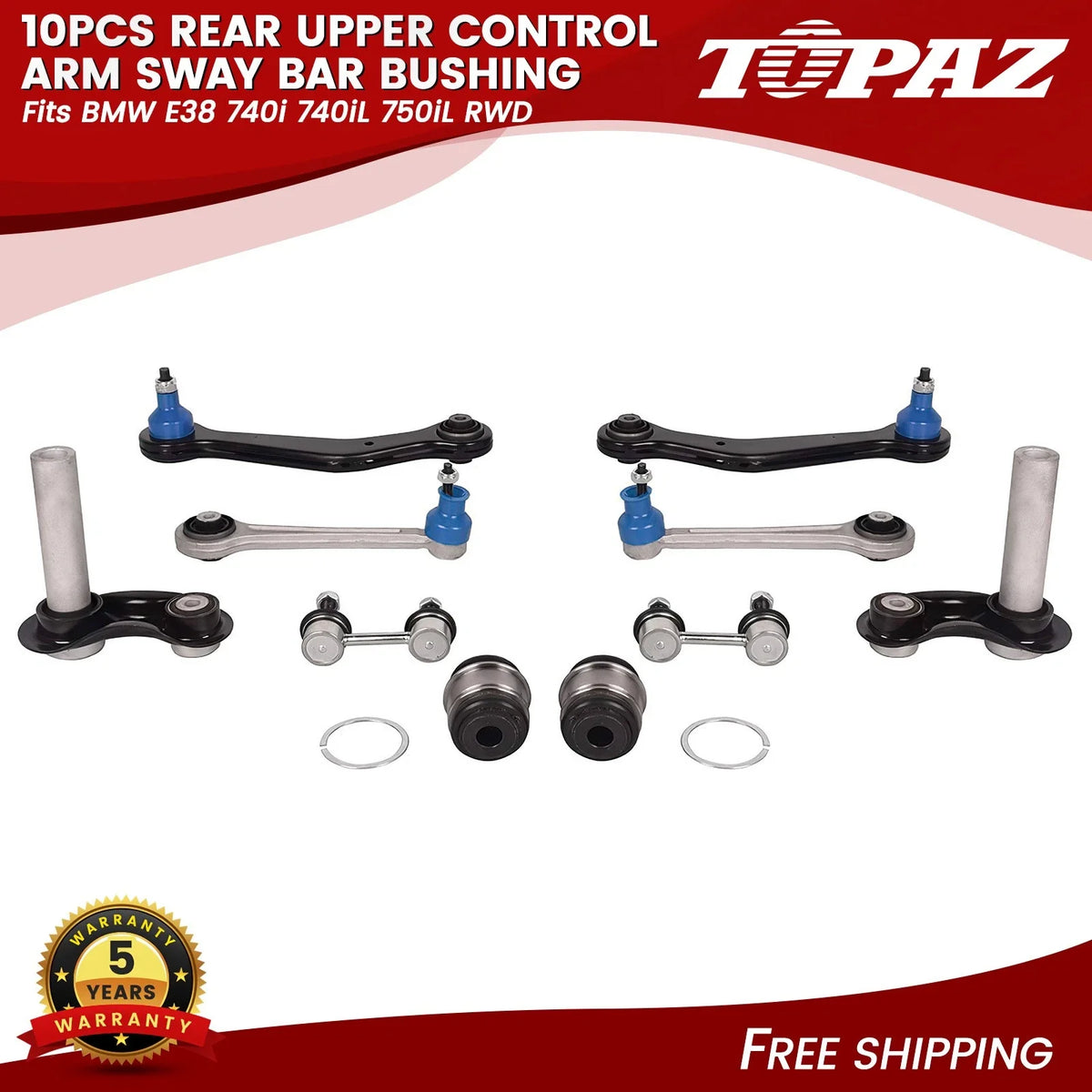 Set of 10 Rear Upper Control Arm Sway Bar Bushings for BMW E38 (1995–2001)