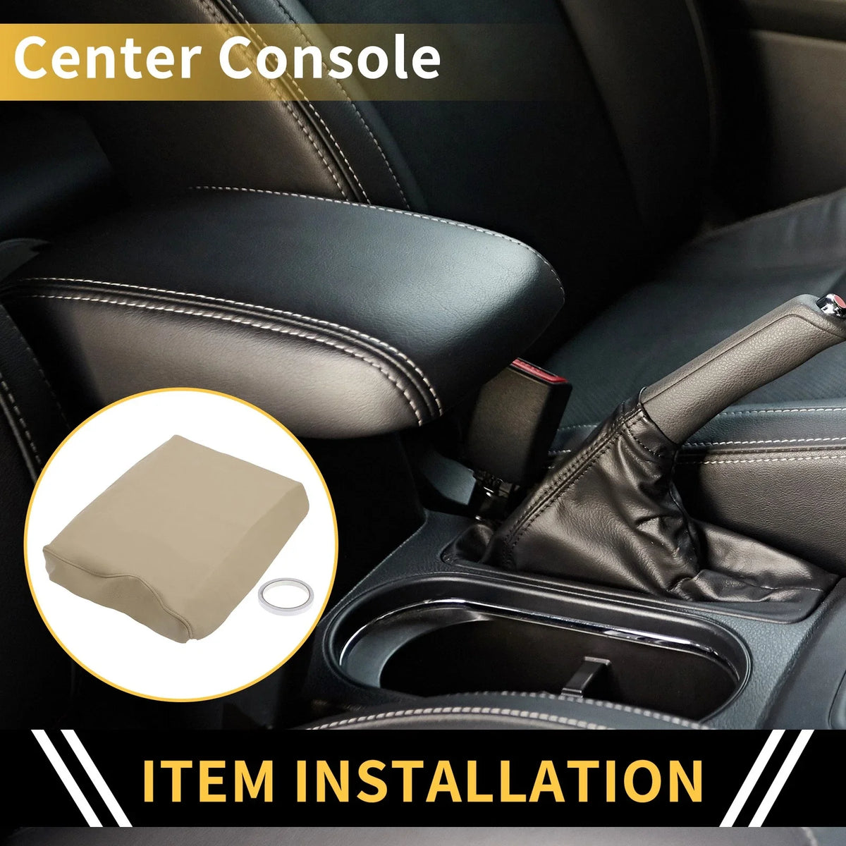 Center Console Lid Armrest Cover for Ford F-150 (2015–2021) Beige Microfiber Leather