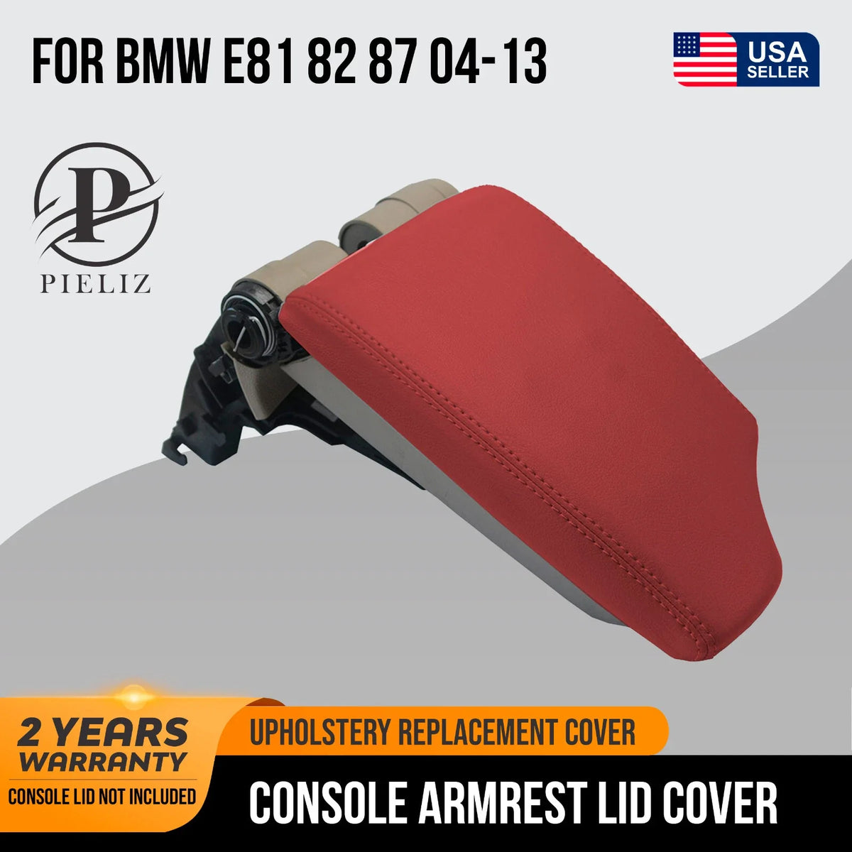 Leather Console Lid Armrest Cover for BMW E81 E82 E87 (2004–2013) Red