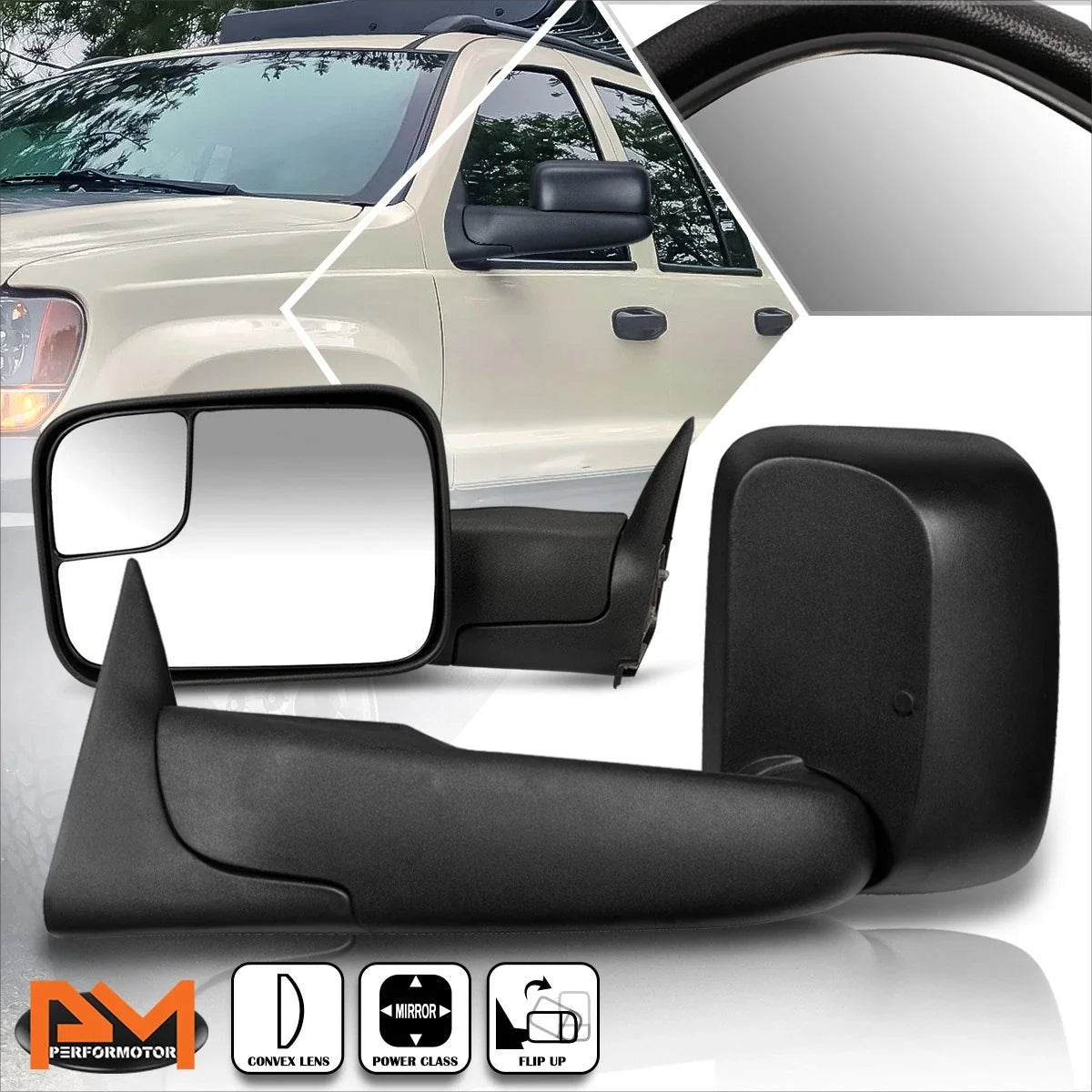 Manual Foldable Towing Mirrors Set for 1500/2500/3500 Dodge Ram (94-97)