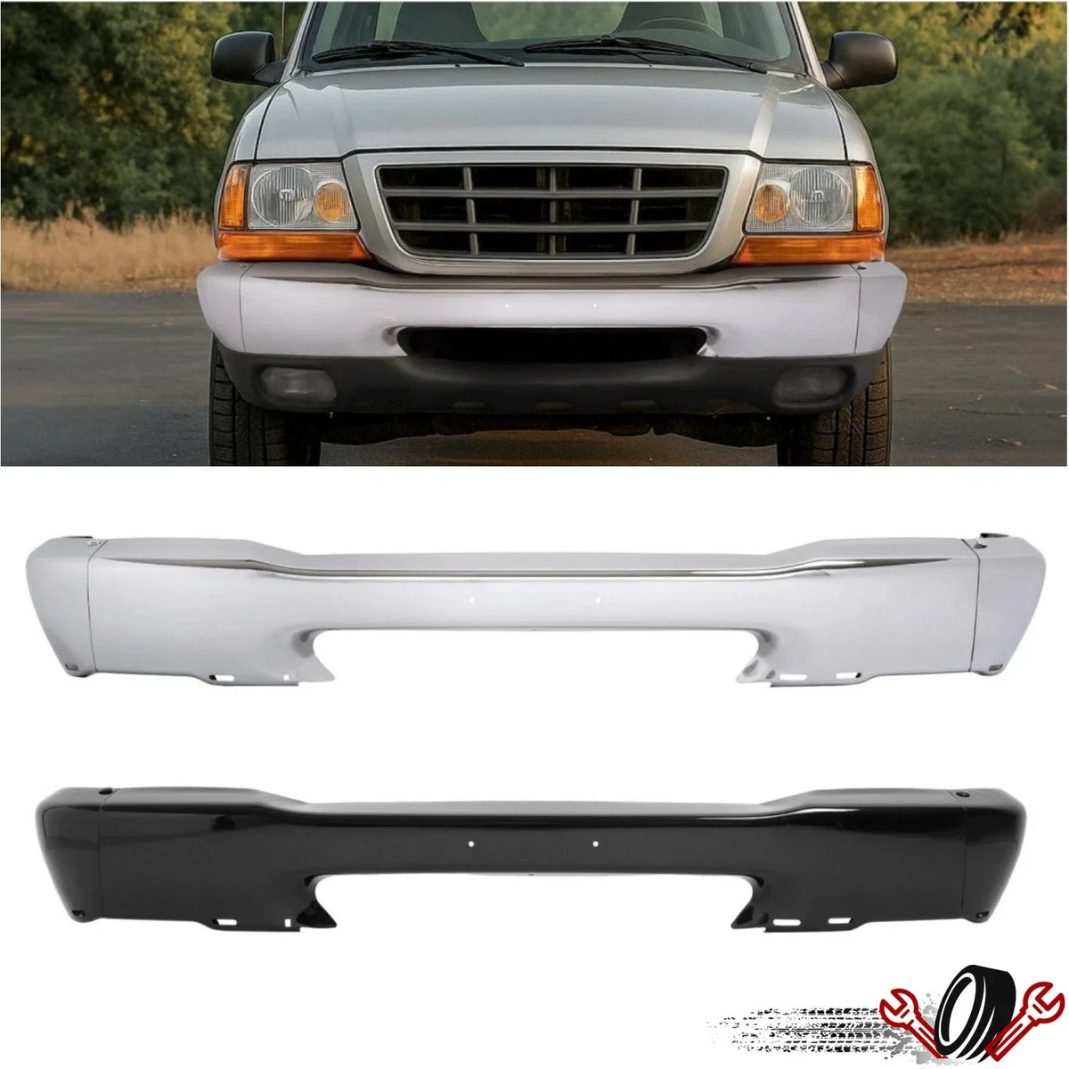 Chrome/Black Front Bumper Face Bar for Ford Ranger (1998–2000)