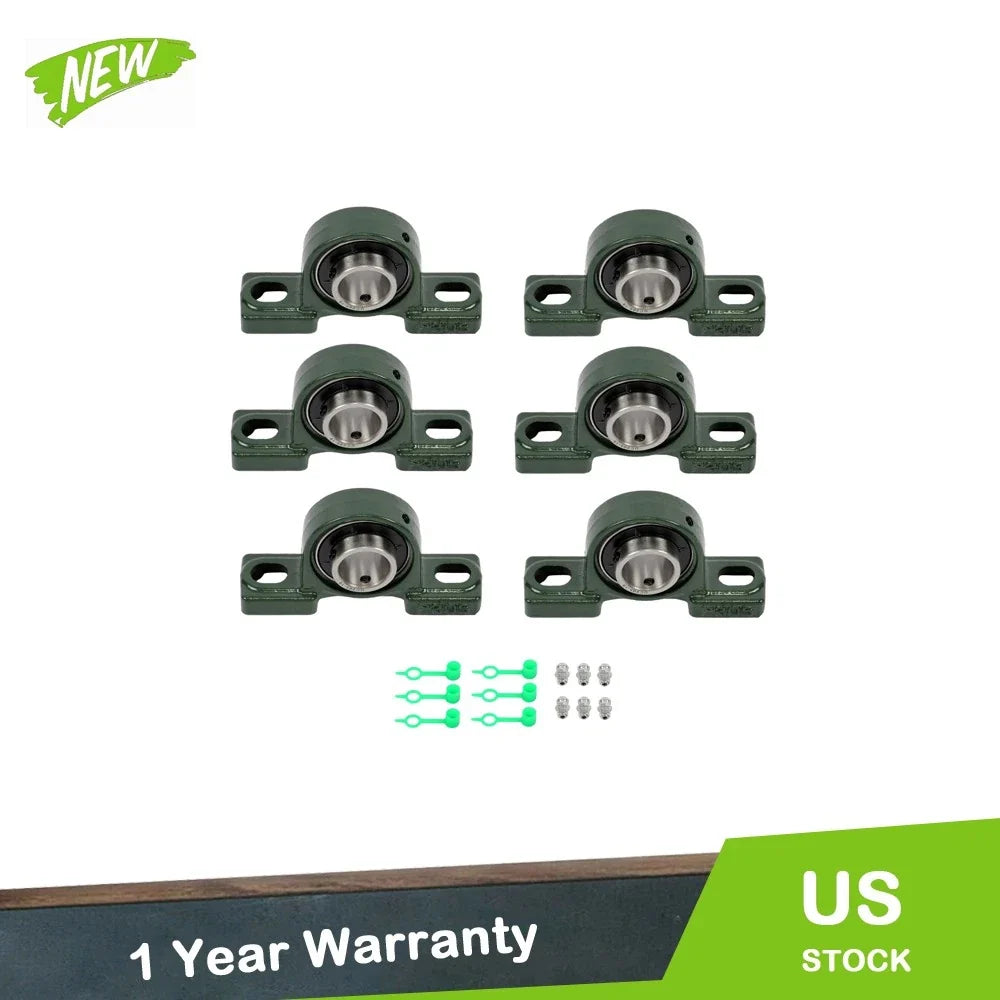 Set of 6 Pillow Block Mounted Ball Bearings for Various Applications