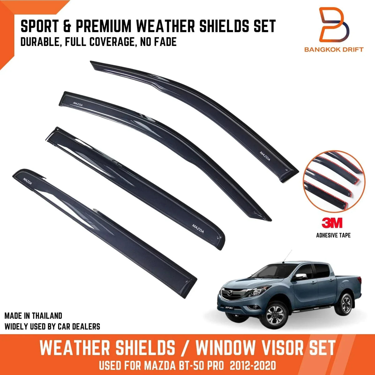 Weather Shield Rain Guard Window Visor for Mazda BT-50 Dual Cab 12-20