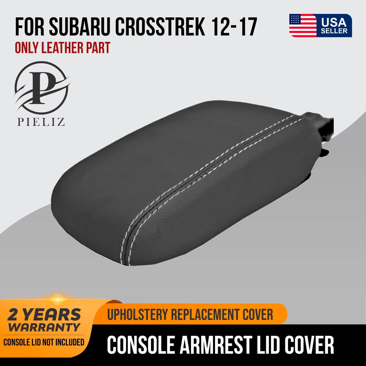 Leather Console Lid Armrest Cover for Subaru Crosstrek (2012–2017) White Stitch