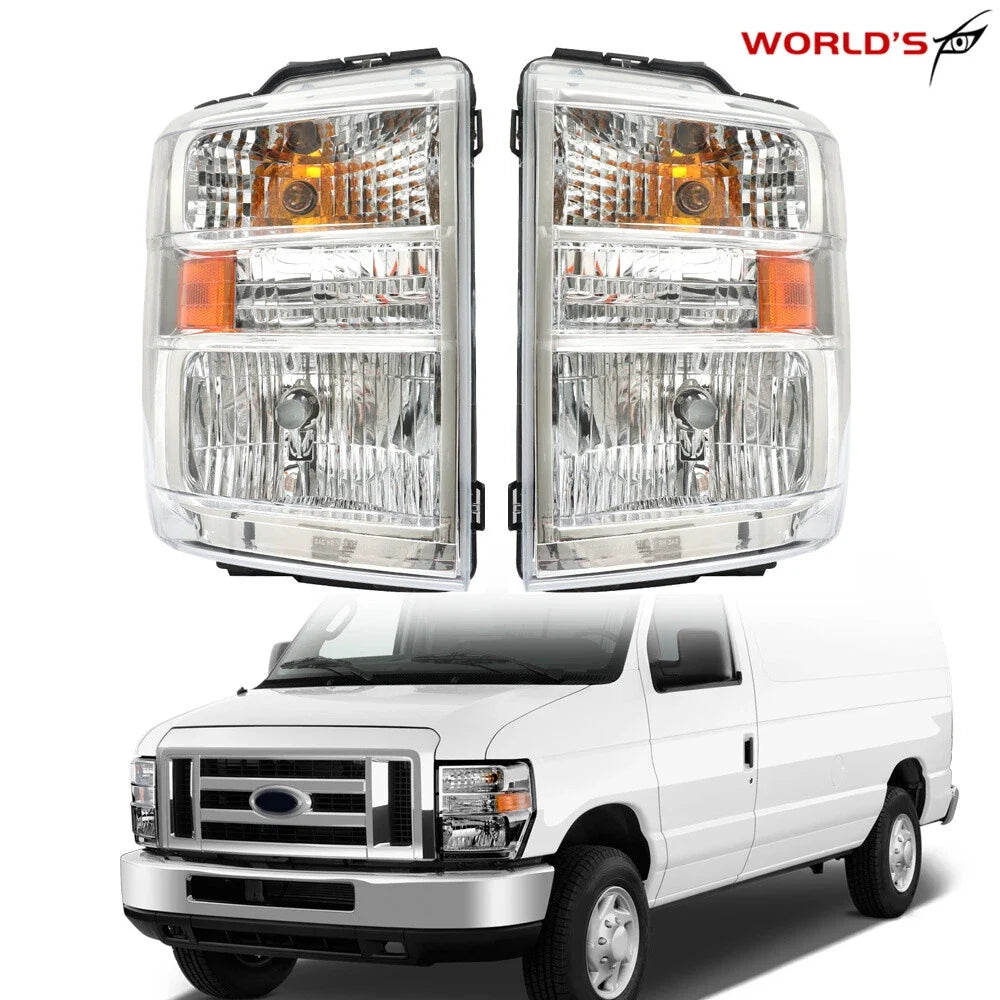 Halogen Headlight Lamp Pair for Ford E150 E250 E350 E450 Superduty